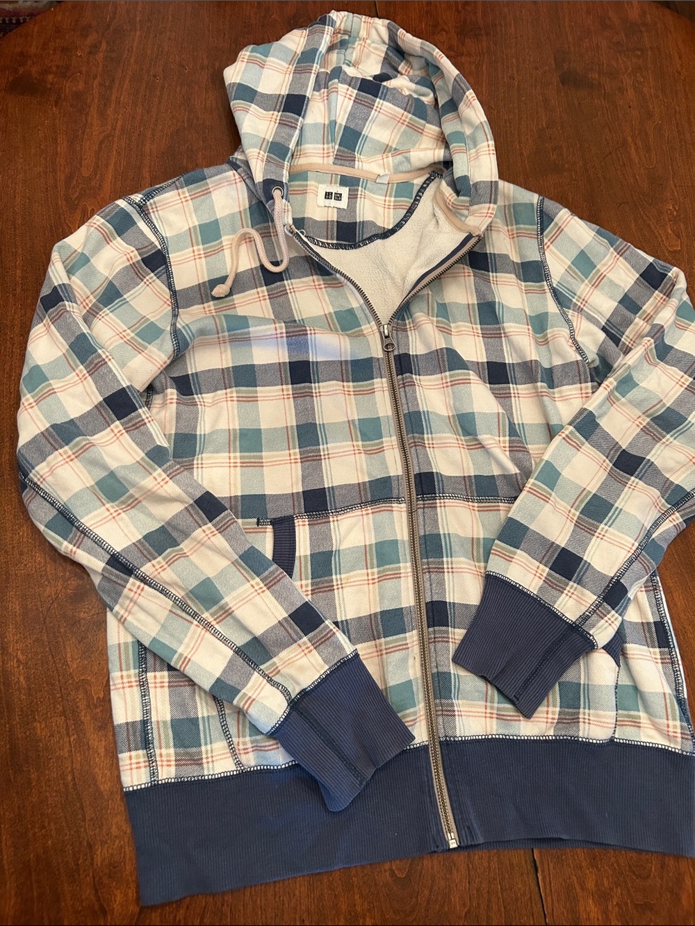 Men’s Uniqlo Plaid Hooded Zip Jacket - Blue & White
